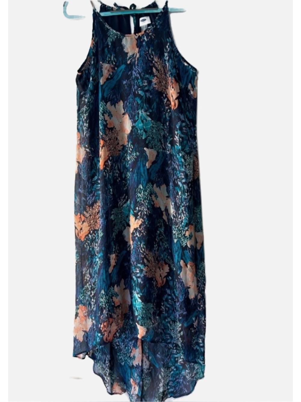 OLD NAVY Coral Reef Floral Chiffon Hi-Lo Trapeze Maxi Dress SZ SP Tall